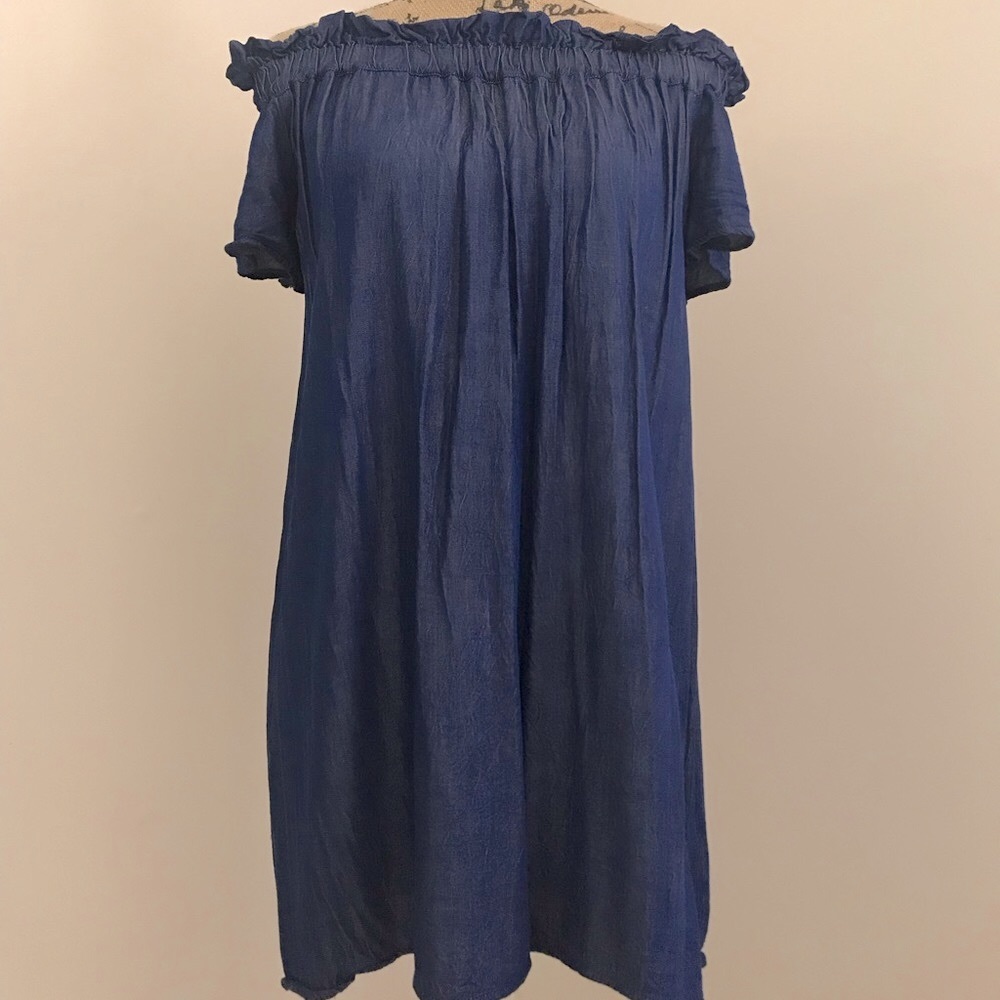Navy PLEIONE Gathered Off-the-Shoulder Dress X-Small Petite
